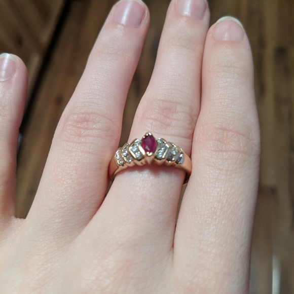 Genuine Ruby 14k gold ring with diamond accents - Picture 4 of 7